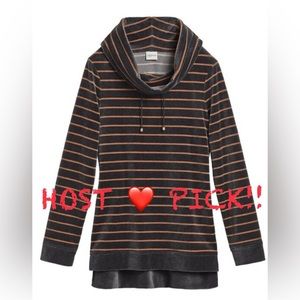 Zenergy by Chico’s Velour Lurex Stripe Cowl Neck Top - Chico’s Size 1 / Medium